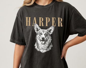 Custom Comfort Colors Vintage Pet Shirt Pet Photo + Name | Customized Picture Dog Shirt | Personalized Dog Cat Drawing Shirt | Pet Loss Gift