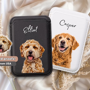 Custodia per telefono personalizzata con porta carte e porta animali domestici, compatibile con MagSafe, con foto e nome dell'animale, custodia per telefono personalizzata con gatto.