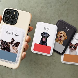 Funda de teléfono personalizada para mascotas, tipo billetera, con tarjetero, compatible con MagSafe, con foto y nombre de mascota. Funda de teléfono personalizada para perro, funda de teléfono personalizada para gato.