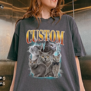 Chemise vintage pour animal de compagnie, couleurs confort personnalisées, photo de l'animal de compagnie + nom, chemise pour chien personnalisée, chemise personnalisée, t-shirts personnalisés pour humains, chemise pour chat, t-shirt des années 90