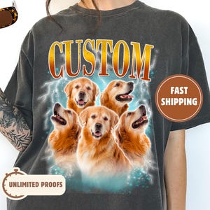 Custom Comfort Colors Vintage Bootleg Pet Shirt Pet Photo + Name Custom Dog Portrait Personalized Shirt Custom T Shirts Cat Shirt 90's Tee