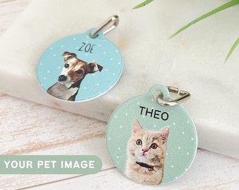 Custom Pet Tags Using Pet Photo + Name Dog ID Tags Name Dog Tag Pet ID Tags Personalized Dog Tags Cat ID Tags Dog Tags for Collars Cat Tag