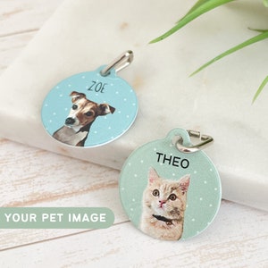 Custom Pet Tags Using Pet Photo + Name Dog ID Tags Name Dog Tag Pet ID Tags Personalized Dog Tags Cat ID Tags Dog Tags for Collars Cat Tag