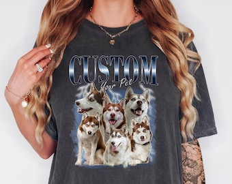 Custom Comfort Colors Vintage Pet TShirt Pet Photo + Name Custom Dog Shirt Personalized Shirt Custom T Shirts for Humans Cat Shirt 90's Tee
