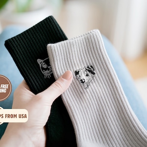 Custom EMBROIDERED Pet Photo Socks Personalized Pet Socks Custom Dog Cat Socks Fathers Day Gifts Cat Dad Gift Dog Dad Gifts Dog Face Socks