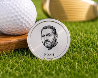 Custom Human Sketch Golf Ball Marker Engraved Stainless Steel Personalized Pet Face Fathers Day Gift