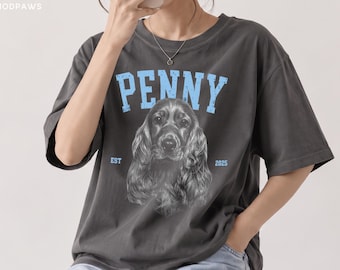 Custom Pet Sketch Portrait Shirt Comfort Colors Varsity Dog Photo Tee Unique Cat Lover Gift