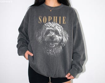 Custom Comfort Colors® Dog Line Art Sweater Personalized Cat Sketch Vintage Sweatshirt Retro Gift
