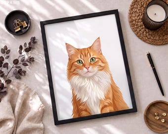 Custom Cat Portrait Digital Pet Art Personalized Kitten Drawing Poster Canvas Memorial Gift Printable