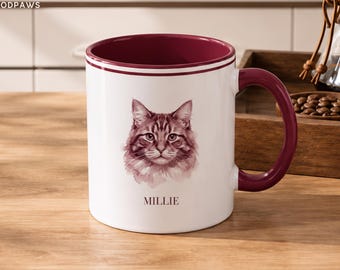Custom Classic Cat Photo Mug Personalized Pet Portrait Name Ceramic Coffee Cup Owner Gift