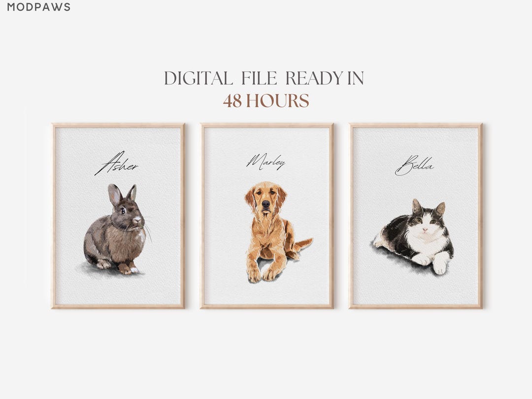 Custom Watercolor Portraits Using Pet Photo Personalized Digital Dog ...
