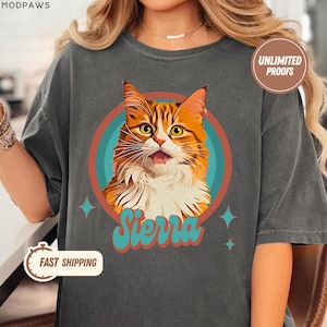 Chemise rétro vintage pour animaux de compagnie, couleurs confort personnalisées, photo d'animal de compagnie + nom, portrait de chien personnalisé, t-shirts personnalisés, chemise bootleg de chat, t-shirt des années 90