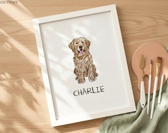 Scribble Line Art Watercolor Dog Portraits | Personalized Digital Pet Memorial Painting Art