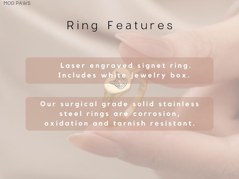 Custom Pet Heart Signet Ring Personalized Dog Cat Photo Engraved Memorial 18K Gold Jewelry image 5