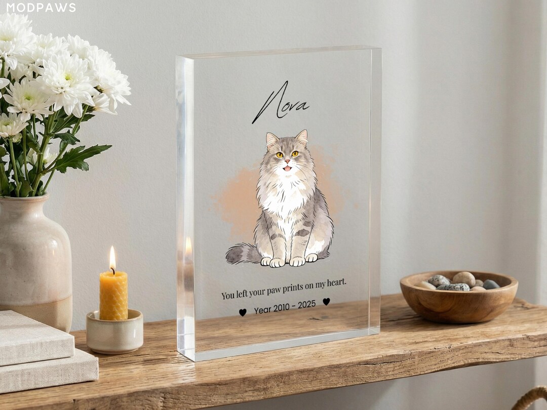 Custom Pet Memorial Gift Acrylic Photo Block Personalized Dog Cat Loss ...