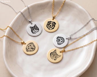 Personalized Pet Photo Pendant Engraved Sketch Necklace Custom Dog Cat Memorial Jewelry Remembrance Gift