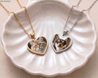 Personalized Pet Heart Necklace Custom Dog Picture Pendant Engraved Cat Memorial Jewelry Remembrance Gift