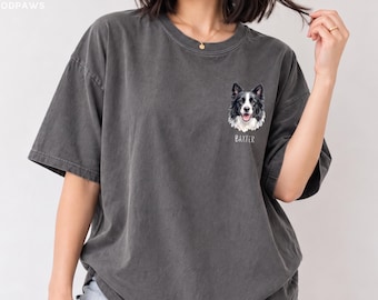 Custom Comfort Colors® Watercolor Dog Photo Name Shirt Personalized Cat Portrait Graphic T-Shirt Pet Owner Gift