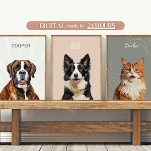 Custom Dog Portraits Using Pet Photo Personalized Digital Cat Portraits Pet Portraits Custom Dog Portraits Custom Pet Art Pet Drawing Poster