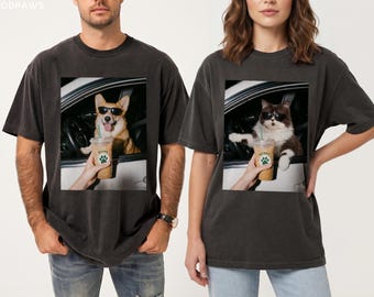Custom Comfort Colors Pet Portrait Iced Coffee Shirt Personalized Dog Mom Vintage Gift