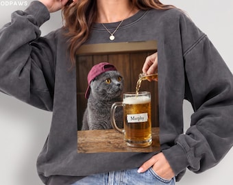 Personalized Cat Photo Beer Sweater Custom Comfort Colors® Dog Silly Meme Graphic Sweatshirt Gift