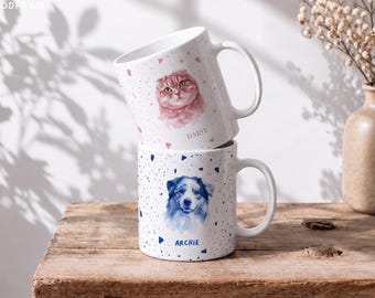 Custom Terrazzo Cat Dad Dog Mug Personalized Pet Portrait Picture Ceramic Coffee Cup Gift