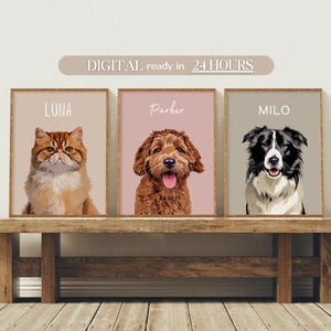 Custom Pet Portraits Using Pet Photo Personalized Digital Dog Portraits Cat Portraits Custom Dog Portraits Custom Pet Art Pet Drawing Poster