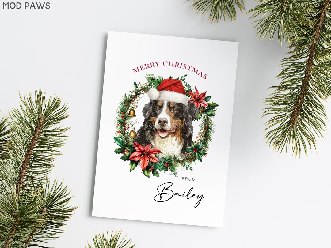 Custom Christmas Greeting Card With Pet Portrait Personalized Dog ...