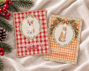 Custom Pet Christmas Watercolor Card Using Dog Portrait Funny Cat Holiday Card Gift