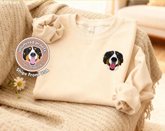 Pull brodé avec portrait d'animal de compagnie personnalisé - Pull brodé de chien et de chat personnalisé à col rond