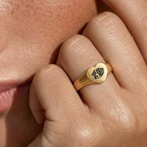 Custom Pet Heart Signet Ring Personalized Dog Cat Photo Engraved Memorial 18K Gold Jewelry image 11