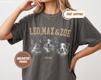 Custom Pet Sketch Portrait Comfort Colors Shirt Varsity Font Dog Photo Tee Unique Cat Memorial Gift