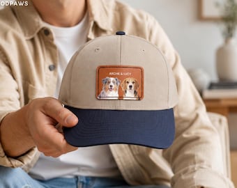 Personalized Dog Hat Leather Patch Watercolor Pet Photo Custom Cap Trendy Cat Dad Trucker