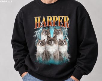 Comfort Colors Custom Cat Sweater Photo Portrait Personalized Pullover Sweatshirt Vintage Dog Mom Gift Clothing