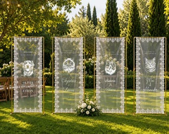 Custom Pet Wedding Welcome Lace Sign Banner Personalized Dog Cat Photo Fabric Tapestry Ceremony Signage Decor