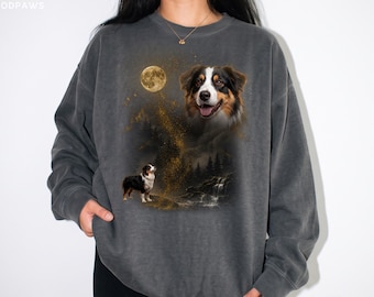 Personalized Pet Photo Moon Sweater Custom Comfort Colors® Dog Cat Vintage Bootleg Sweatshirt Gift