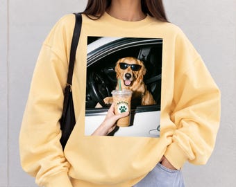 Personalized Dog Mom Iced Coffee Sweater Custom Comfort Colors® Pet Portrait Vintage Sweatshirt Gift