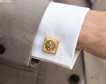 Personalized Pet Engraved Sketch Cufflinks Custom Dog Picture Cuff Links Cat Memorial Jewelry Gift