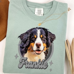 Chemise bootleg personnalisée couleurs confort pour animal de compagnie Photo d'animal de compagnie + nom Portrait de chien personnalisé T-shirts personnalisés chemise bootleg chat cadeau pour papa