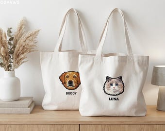 Custom Embroidered Cat Tote Bag: Pet &Dog Photo Name Personalized Embroidery Travel Bag