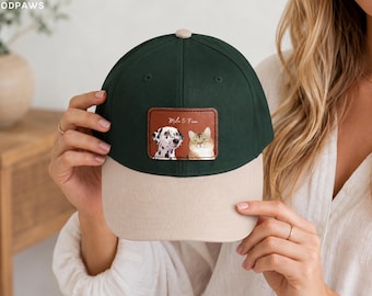Personalized Dog Hat Leather Patch Watercolor Pet Photo Custom Cap Trendy Cat Mom Trucker