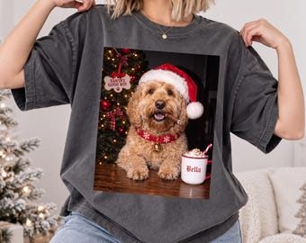 Custom Comfort Colors® Vintage Bootleg Santa Pet Photo Christmas Shirt Personalized Dog Face Portrait Tee