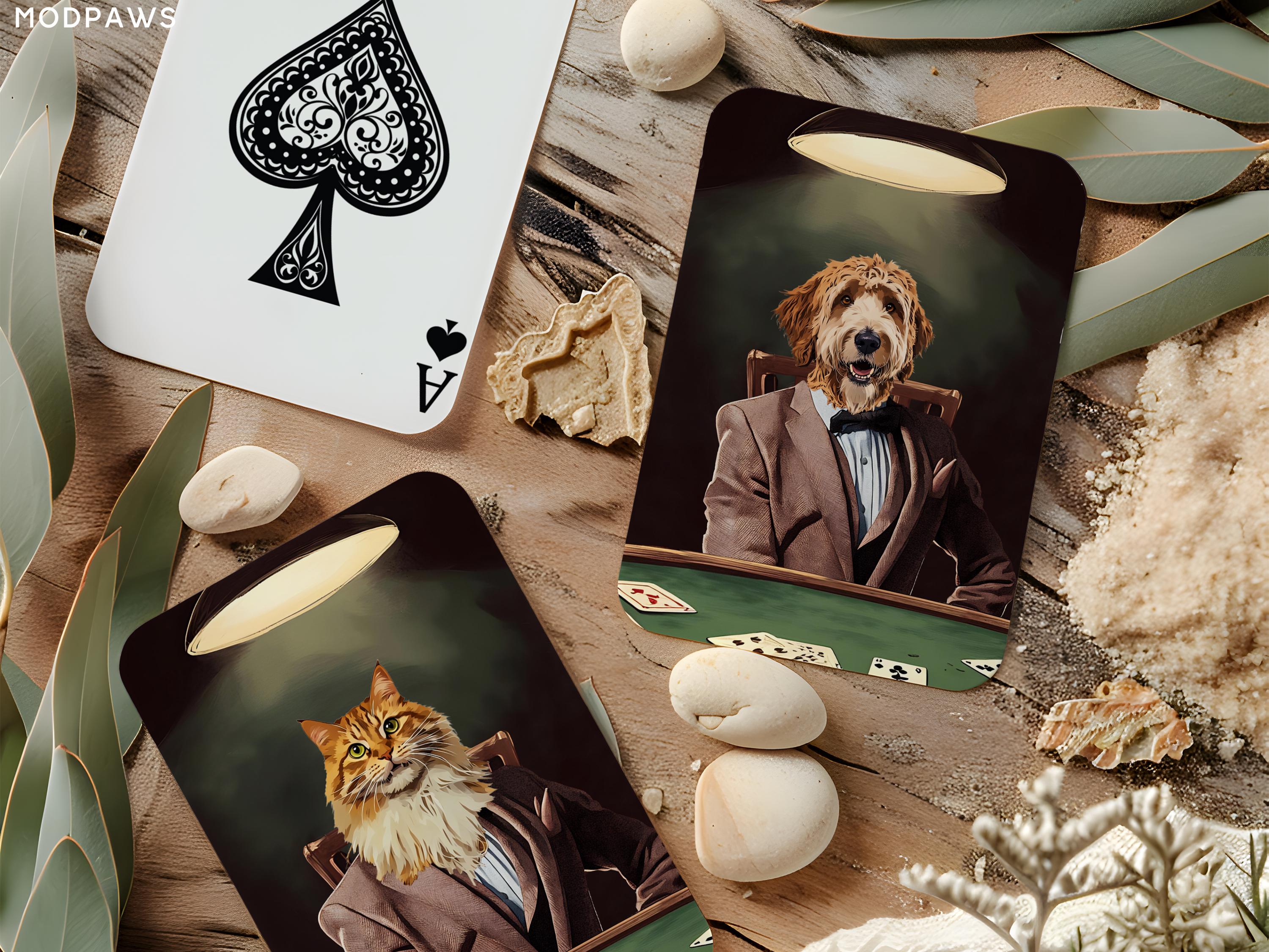 Vintage Katzen-Hunde Poker-Kartenspiel – 54 Karten, Alle Unterschiedlich, Mit Backup-Deck