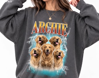Comfort Colors Custom Dog Sweater Photo Portrait Personalized Pullover Vintage Sweatshirt Cat Mom Gift