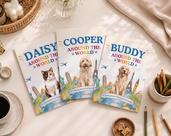Personalized Pet Gift for Kids | Custom Pet Photo Coloring Book World Traveler Edition