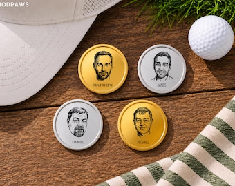 Custom Human Photo Sketch Golf Ball Marker Engraved Stainless Steel Personalized Pet Portrait Gift
