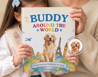 Custom Dog World Traveler Coloring Book | Personalized Pet Photo Activity Gift Kids