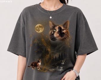 Custom Comfort Colors Cat Photo Shirt Personalized Pet Moon Shirt Custom Dog Bootleg Graphic Tee