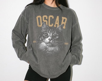 Custom Comfort Colors® Cat Mom Sketch Sweatshirt Personalized Vintage Dog Photo Line Art Pullover