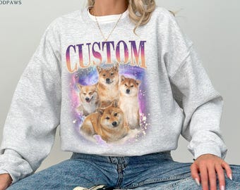 Benutzerdefinierter Vintager Haustier-Pullover mit Haustierfoto Benutzerdefinierter Hundeporträt-Pullover Personalisierter Hunde-Pullover Hunde-Sweatshirt Hund Mama Geschenk Benutzerdefiniertes Katzen-T-Shirt